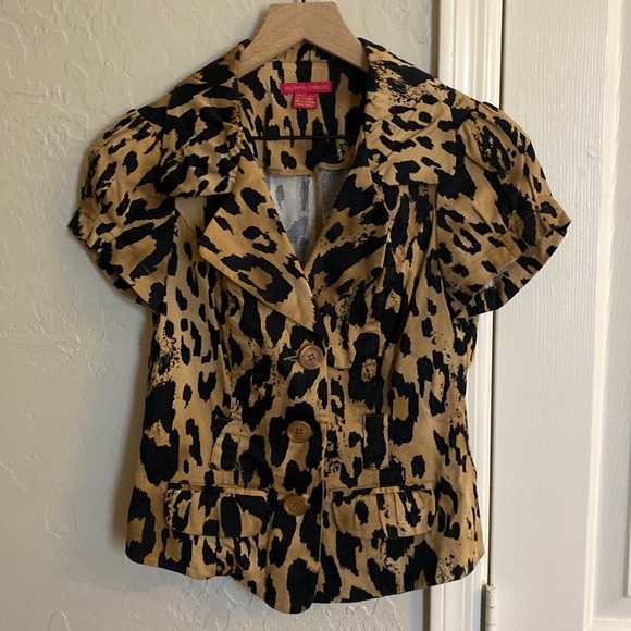 SUNNY LEIGH Animal Print Collar Short Sleeve Blazer/Blouse Size Small - Picture 2 of 10